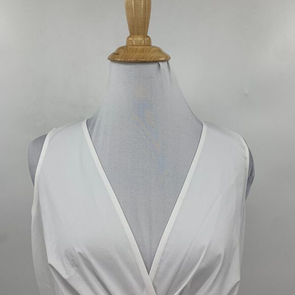 New York & Company Blouse Womens 4 White Tie Waist Surplice Sleeveless Stretch - Picture 3 of 14